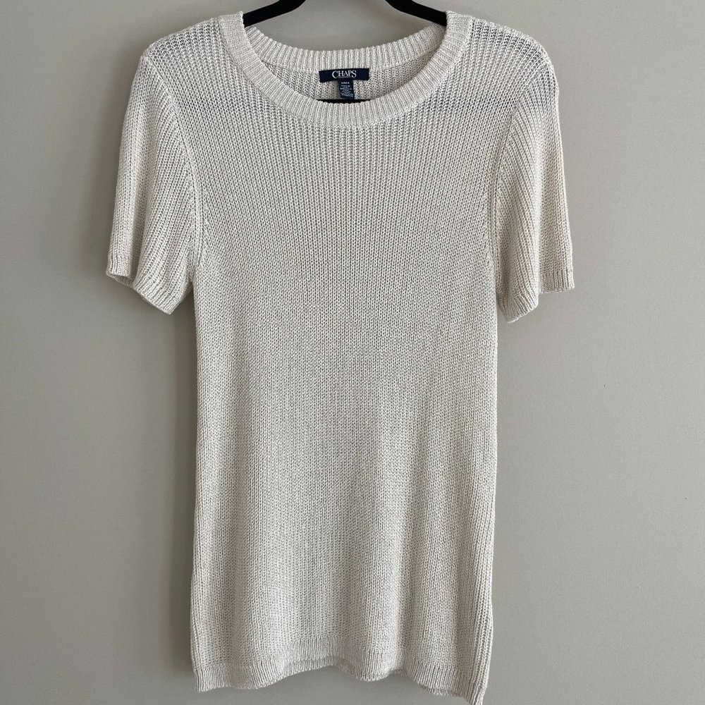Chaps Soft Short Sleeve Sweater - Ivory - Size Medium